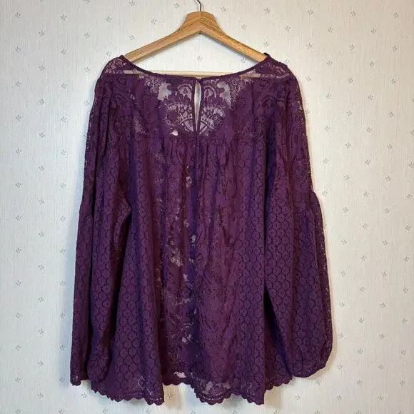 Torrid Lace Mix Long Sleeve Blouse Size 3X Purple Winter Bloom Whimsygoth NWT - Picture 3 of 11
